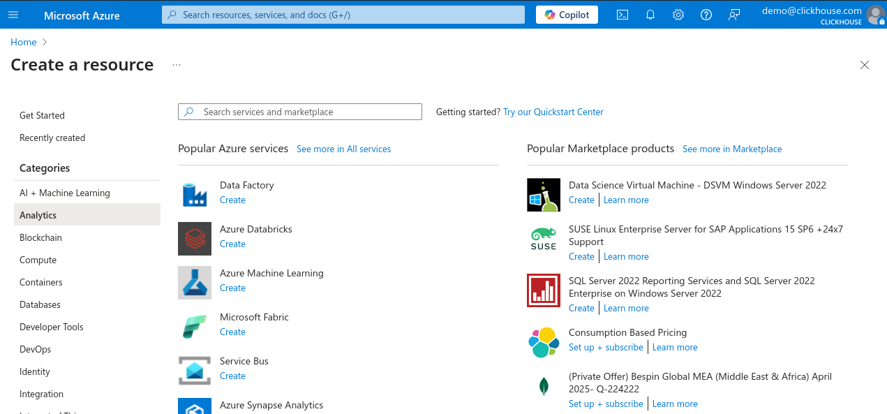 Azure Portal New Resource