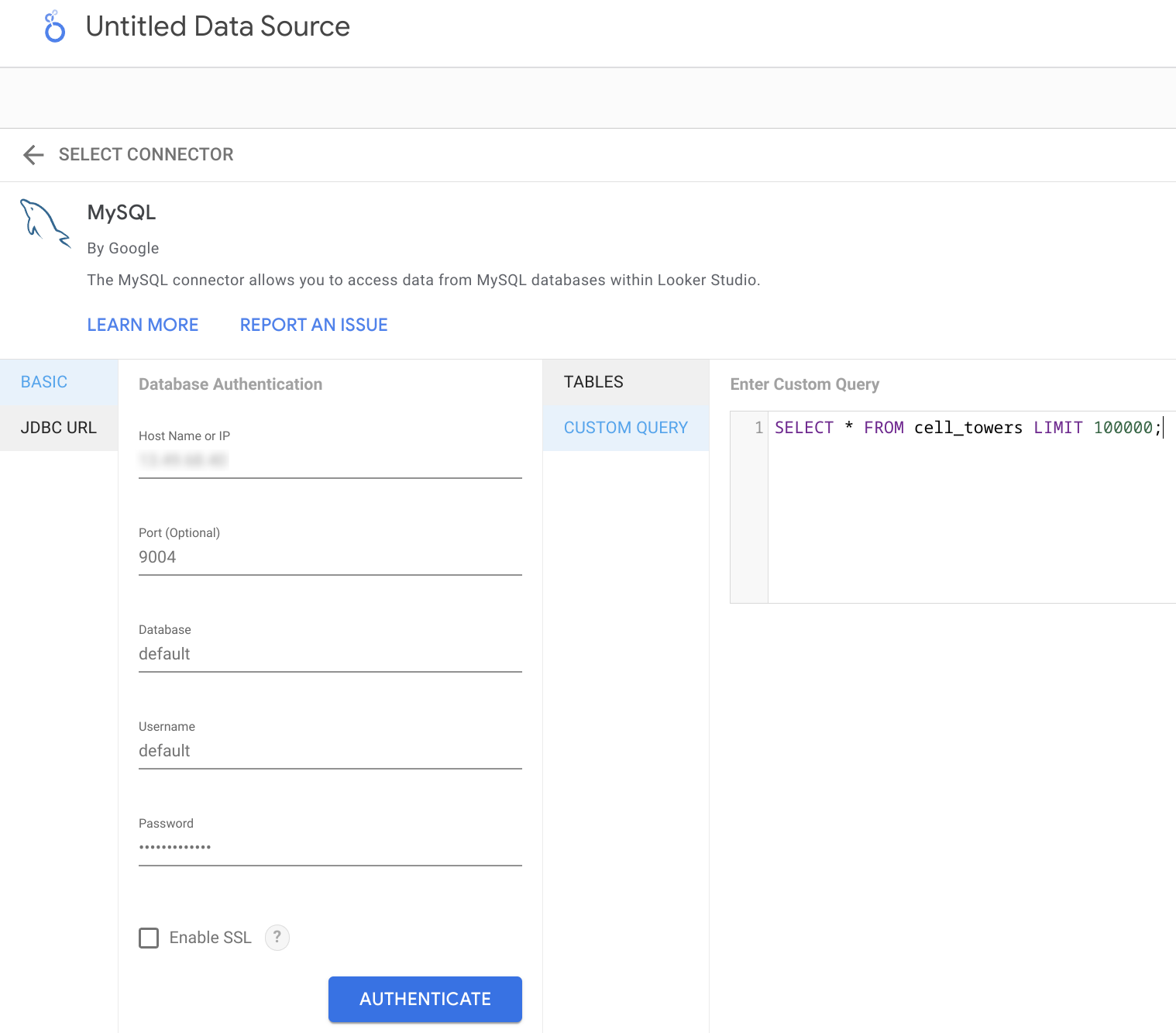 Использование пользовательского SQL-запроса для выборки данных из ClickHouse в Looker Studio